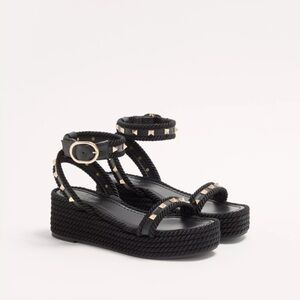 Studded Black Braided Platform Sandals